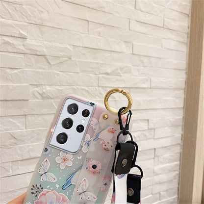 Anymob Samsung Falling Cherry Flowers Soft Silicone Case Neck Lanyard Wristband Holder Cover-Mobile Phone Cases-PEROZ Accessories