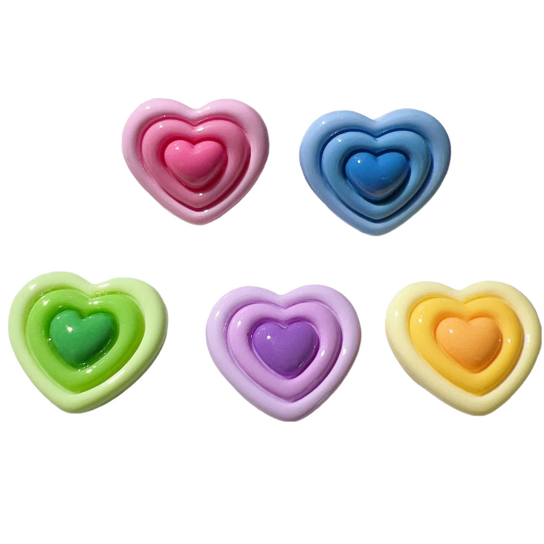 Anykidz Jibbitz Concentric Texture Heart 5pcs Heart Shape Shoe Charm Accessories Jeans Clogs Pendants Designer Ornament for Crocs-Shoe Accessories-PEROZ Accessories