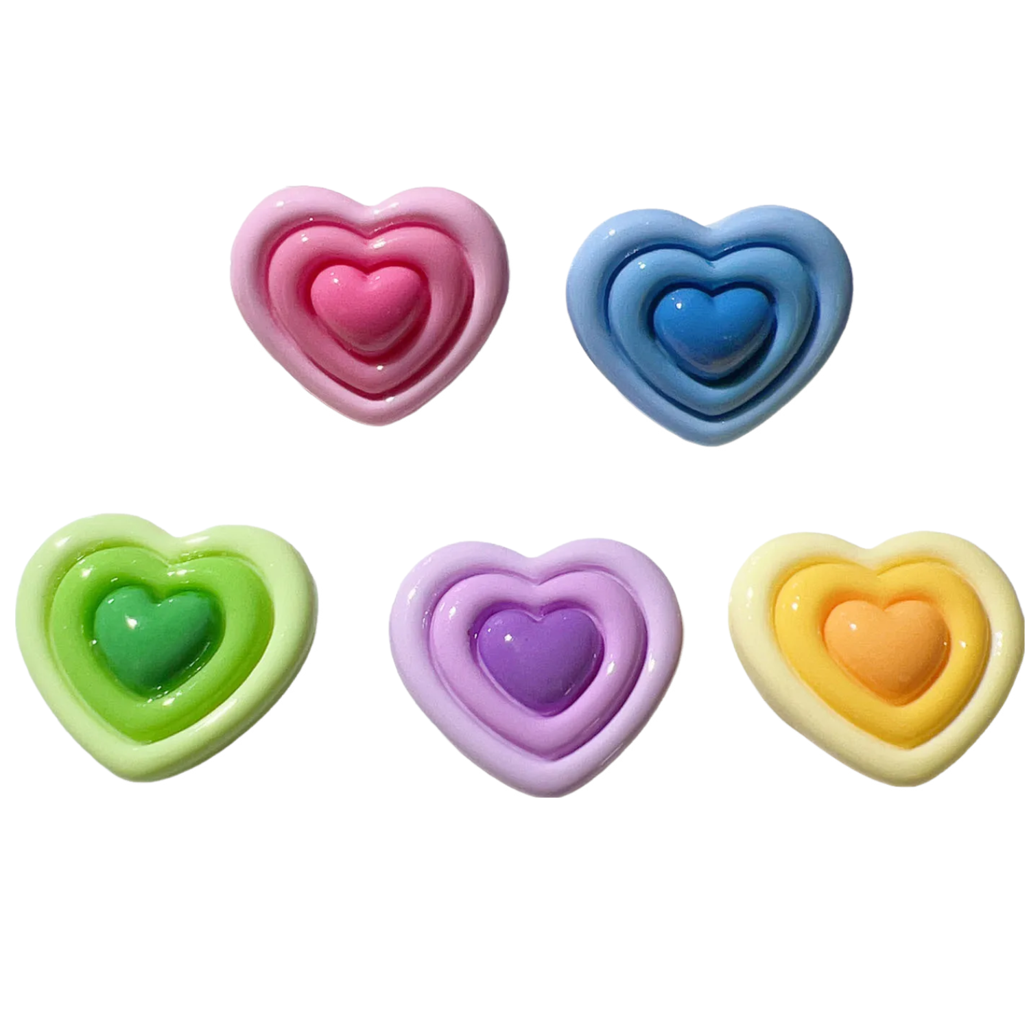 Anykidz Jibbitz Concentric Texture Heart 5pcs Heart Shape Shoe Charm Accessories Jeans Clogs Pendants Designer Ornament for Crocs-Shoe Accessories-PEROZ Accessories