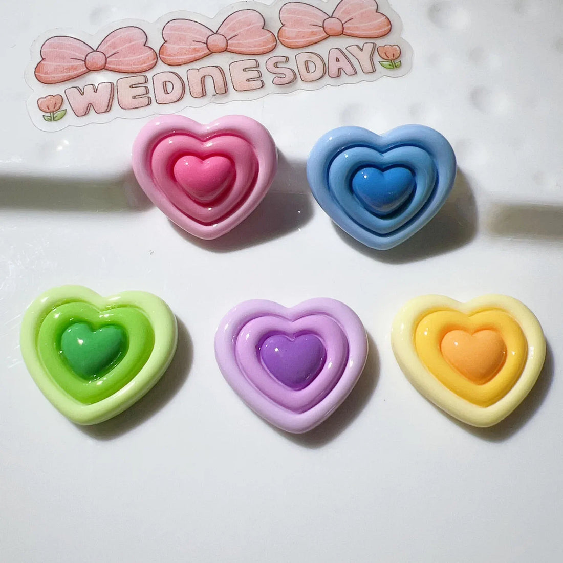Anykidz Jibbitz Concentric Texture Heart 5pcs Heart Shape Shoe Charm Accessories Jeans Clogs Pendants Designer Ornament for Crocs-Shoe Accessories-PEROZ Accessories