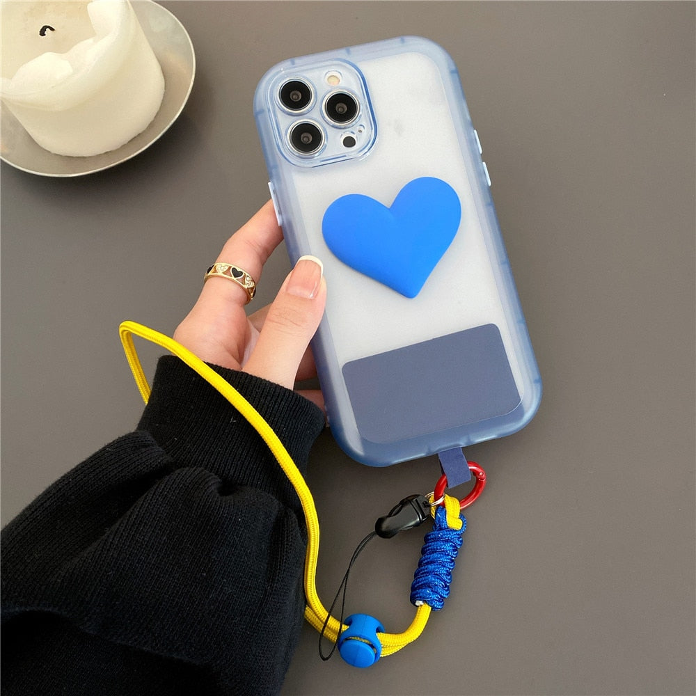 Anymob iPhone Case Blue Style 3D Love Heart Lanyard Shockproof Soft TPU Rope Cover-Mobile Phone Cases-PEROZ Accessories