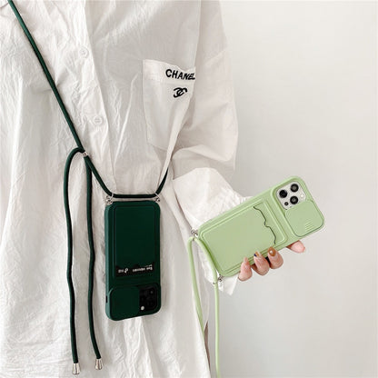 Anymob iPhone Case Mint Green Crossbody Camera Lens Protect Wallet Card Necklace Lanyard Cover-Mobile Phone Cases-PEROZ Accessories
