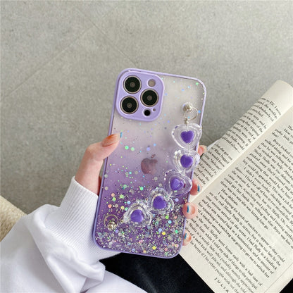 Anymob iPhone Violet Crystal Heart Bracelet Phone Chain Case Glitter Soft Cover-Mobile Phone Cases-PEROZ Accessories