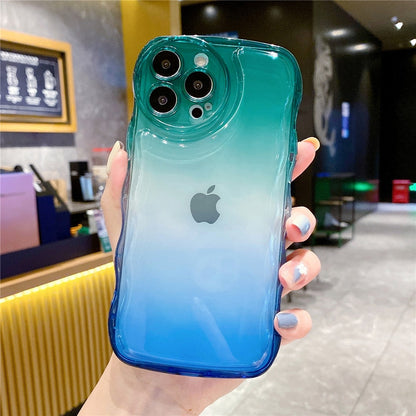 Anymob iPhone Case Purple and Green Transparent Gradient Curly Wave Shockproof Clear Soft Silicone Cover-Mobile Phone Cases-PEROZ Accessories