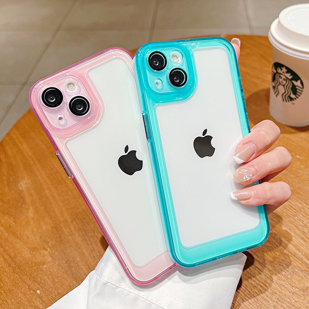 Anymob iPhone Case Pink Shockproof Clear Camera Protective Transparent Soft Candy Colors Cover-Mobile Phone Cases-PEROZ Accessories