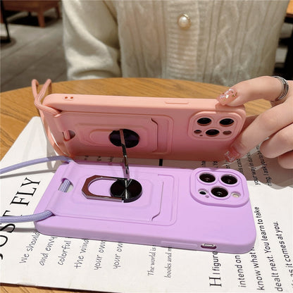 Anymob iPhone Case Pink Hang Strap Cord Lanyard Magnetic Ring Holder Phone Cover Card Bag-Mobile Phone Cases-PEROZ Accessories