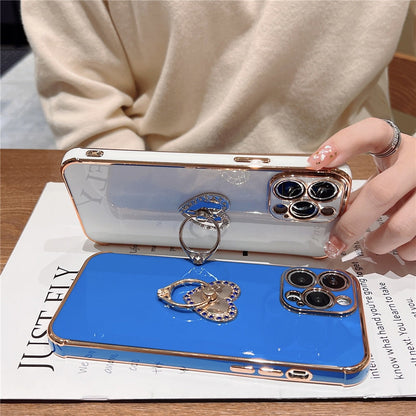 Anymob iPhone Case Blue Plating Love Heart Ring Holder Kickstand Soft Silicone Cover-Mobile Phone Cases-PEROZ Accessories