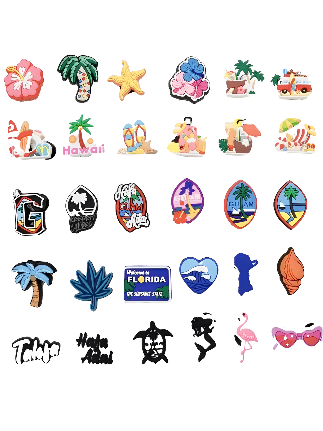 Anykidz 30Pcs Colorful Beach Holiday Shoe Charm Accessories Jeans Clogs Pendants Designer Ornament Jibbitz for Crocs-Shoe Accessories-PEROZ Accessories