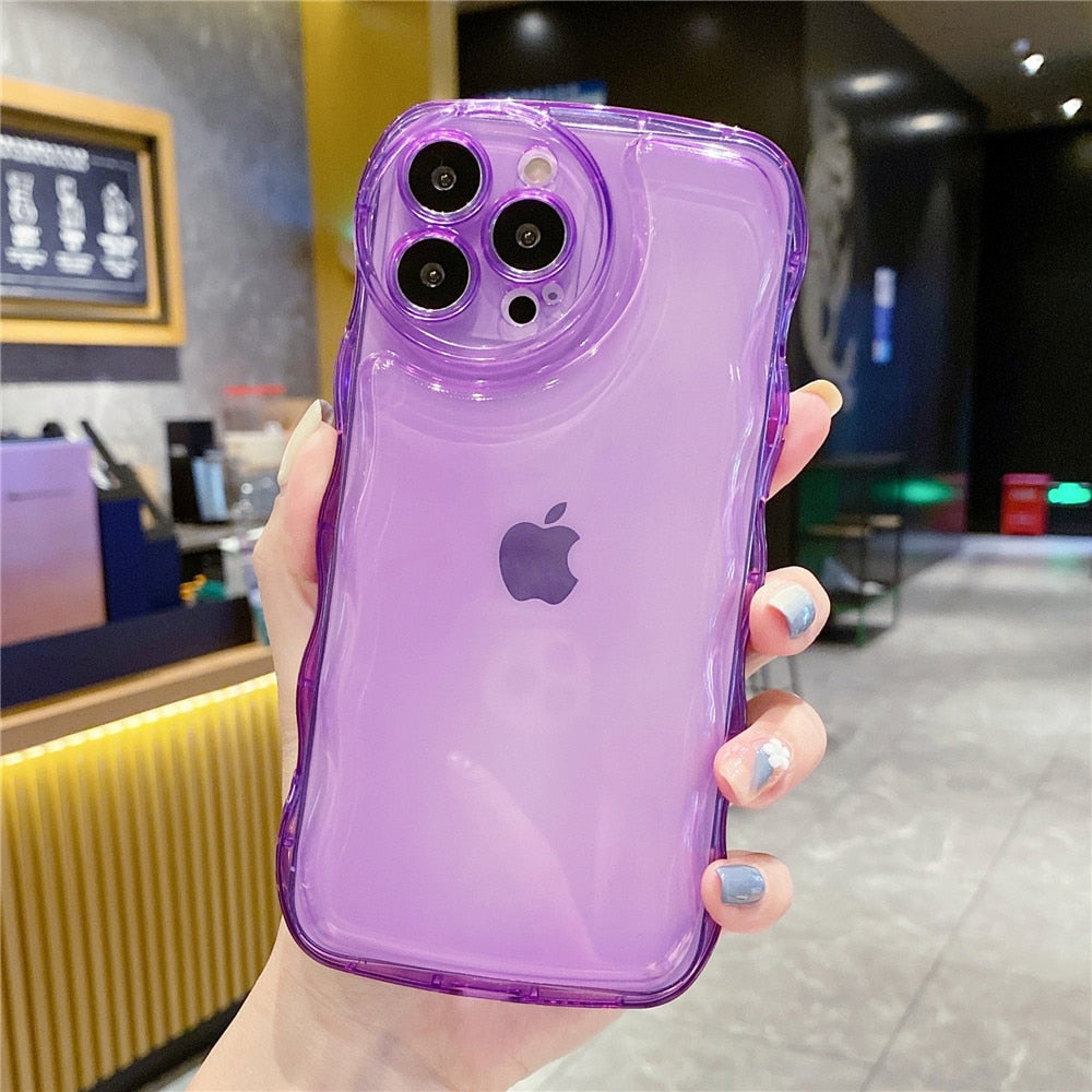 Anymob iPhone Teal Transparent Fluorescent Curly Wave Case Shockproof Silicone Cover-Mobile Phone Cases-PEROZ Accessories