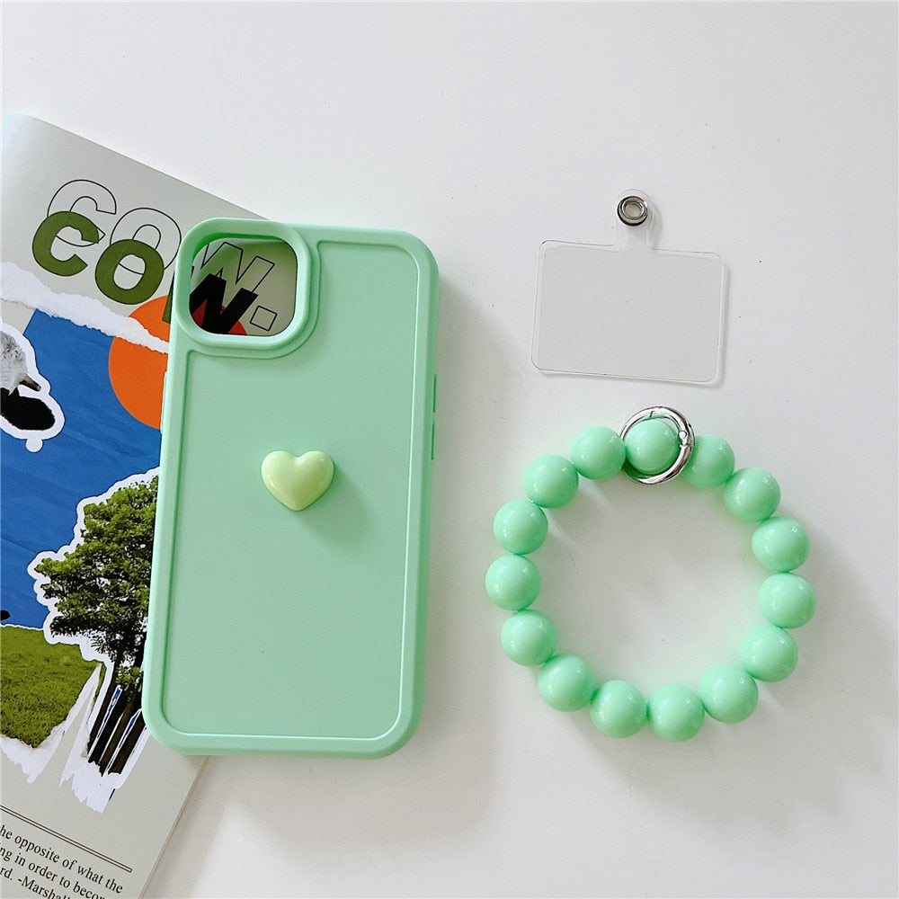 Anymob iPhone Case Mint Green Cute Love Heart Hand Bracelet Strap Soft Silicone Candy Color Back Cover-Mobile Phone Cases-PEROZ Accessories