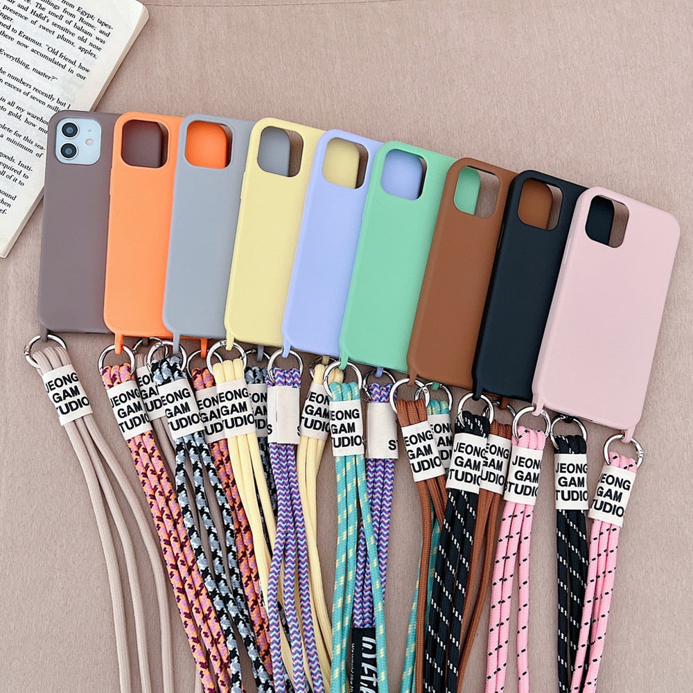 Anymob iPhone Case Light Green Crossbody Necklace Lanyard Strap Rope Cord Soft Silicone Cover-Mobile Phone Cases-PEROZ Accessories