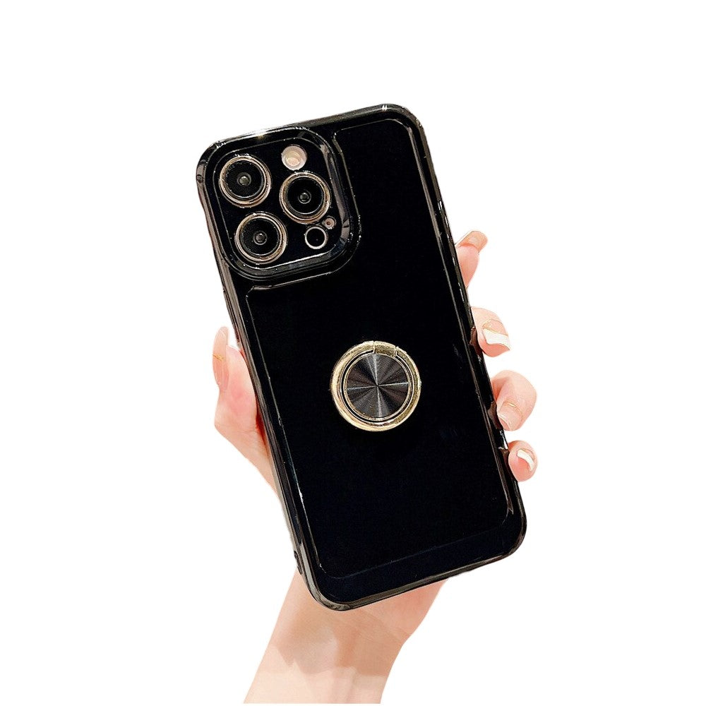Anymob iPhone Black Soft Candy Color Square Phone Case For IOS Stand Ring Silicone Shockproof Bumper Back Cover Compatible-Mobile Phone Cases-PEROZ Accessories
