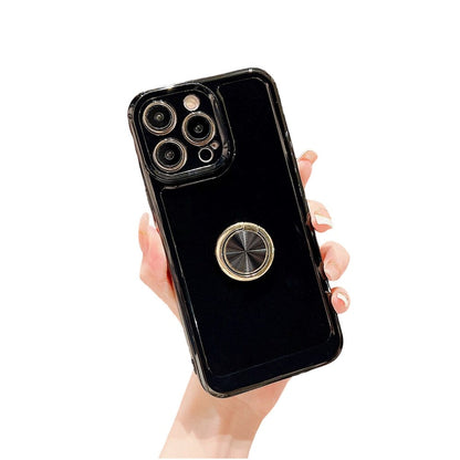 Anymob iPhone Black Soft Candy Color Square Phone Case For IOS Stand Ring Silicone Shockproof Bumper Back Cover Compatible-Mobile Phone Cases-PEROZ Accessories