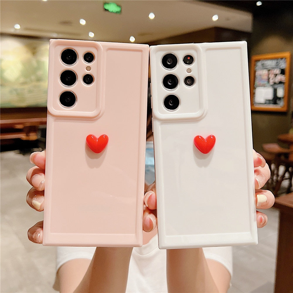 Anymob Samsung White With Red Cute 3D Love Heart Case Shockproof Soft Silicone Phone Back Cover-Mobile Phone Cases-PEROZ Accessories