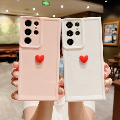 Anymob Samsung White With Red Cute 3D Love Heart Case Shockproof Soft Silicone Phone Back Cover-Mobile Phone Cases-PEROZ Accessories