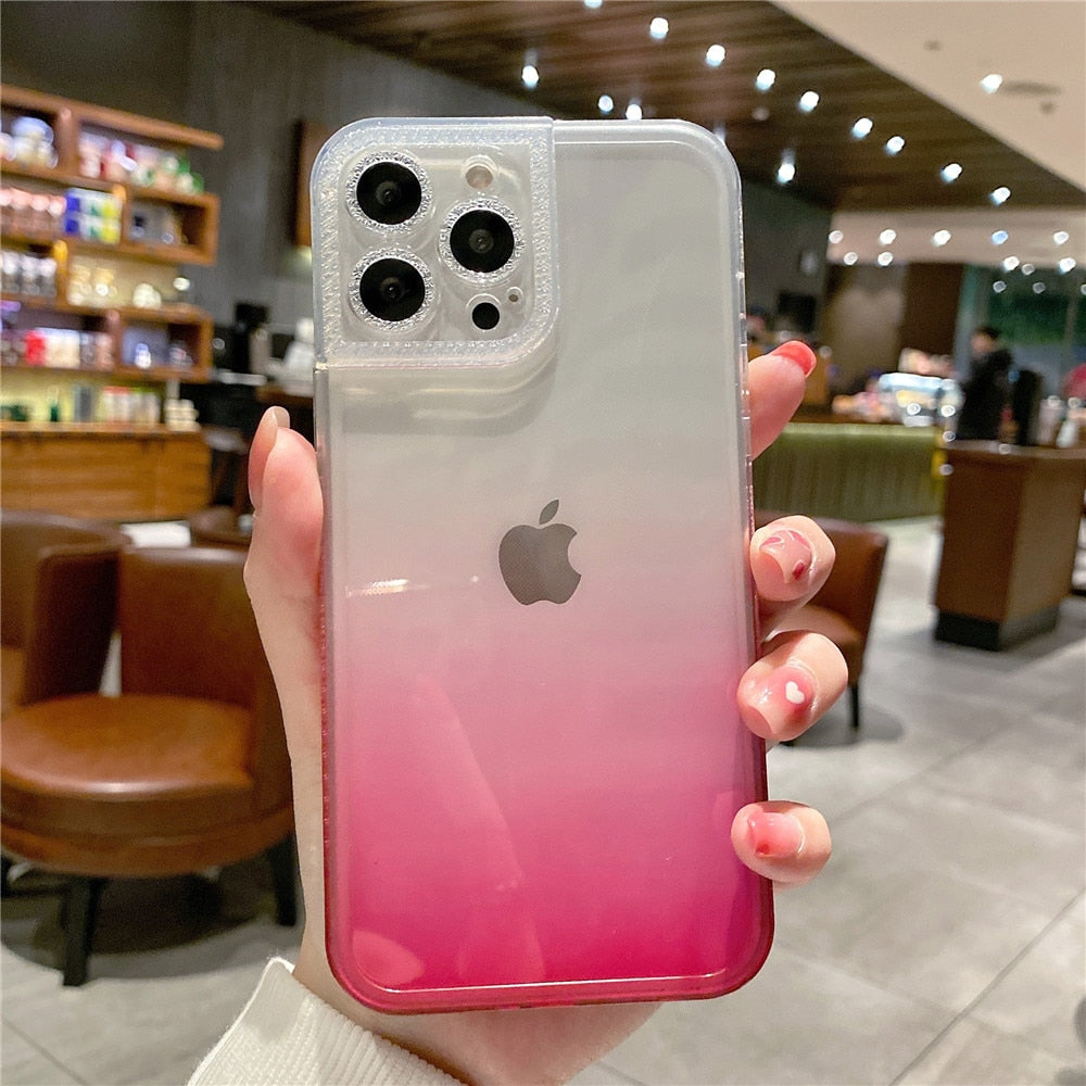 Anymob iPhone Case Yellow Green Gradient Soft Clear Diamond Camera Protection Cover-Mobile Phone Cases-PEROZ Accessories
