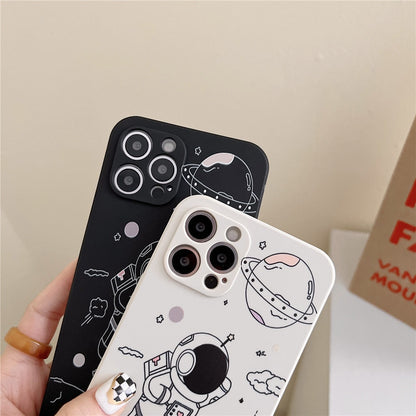 Anymob iPhone Case Black Shockproof Astronaut Cute Soft Silicone Cover Bumper-Mobile Phone Cases-PEROZ Accessories