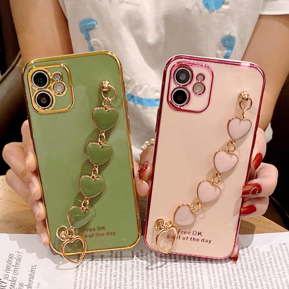 Anymob iPhone Yellow GreenLove Heart Bracelet Chain Soft Case Plating Phone Cover-Mobile Phone Cases-PEROZ Accessories