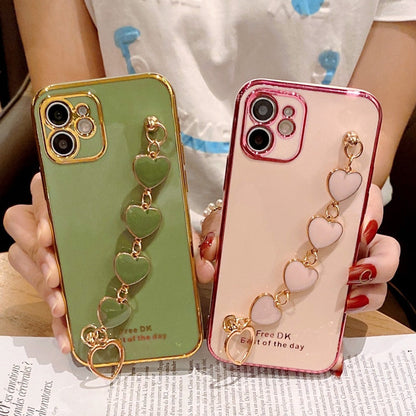Anymob iPhone Yellow GreenLove Heart Bracelet Chain Soft Case Plating Phone Cover-Mobile Phone Cases-PEROZ Accessories