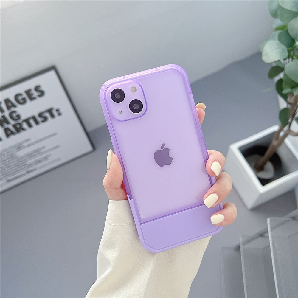 Anymob iPhone Case Yellow Candy Color Stand Holder Bracket Soft Transparent Silicon Shockproof Cover-Mobile Phone Cases-PEROZ Accessories