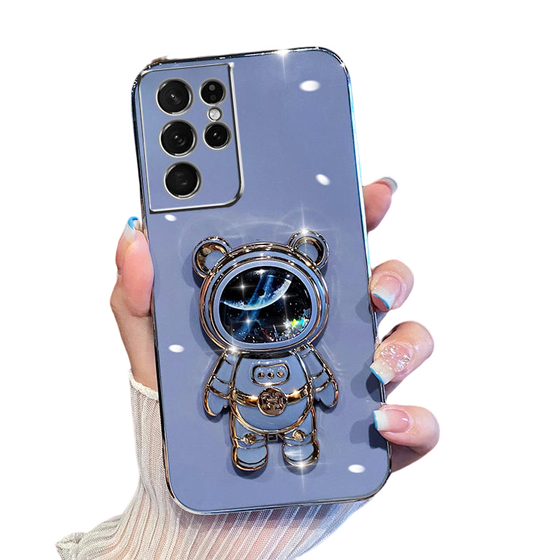 Anymob Samsung Case Neon Blue Shiny Glitter Quicksand Astronaut Phone Electroplate Stand Holder Cover-Mobile Phone Cases-PEROZ Accessories