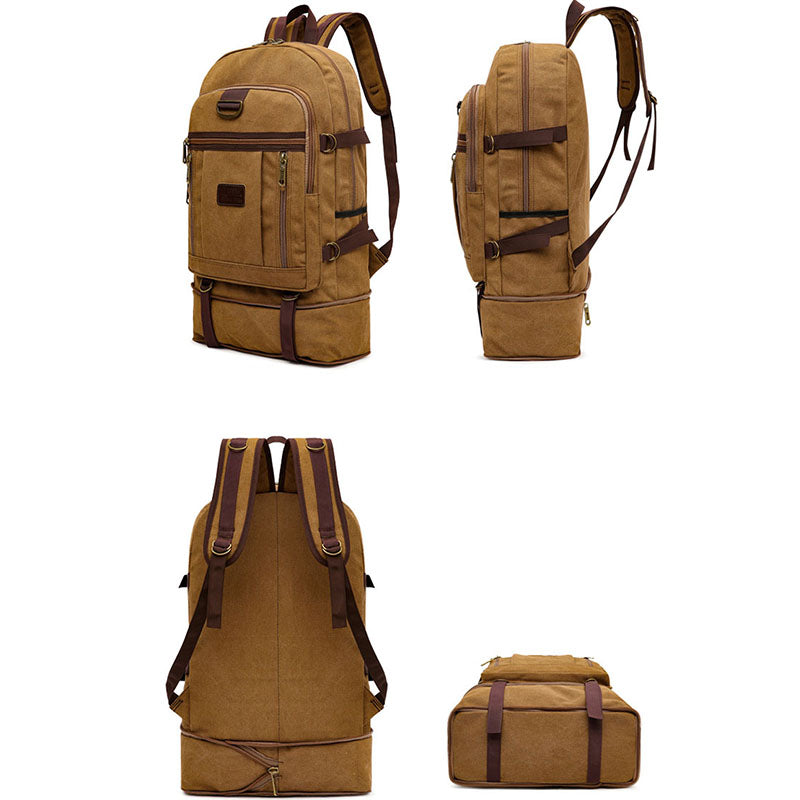 Anypack Backpack Brown Travel Mountaineering Multi Functional Wear Resistant And Durable Backpack Extra Large Canvas Bag 60 Liters-Backpacks-PEROZ Accessories