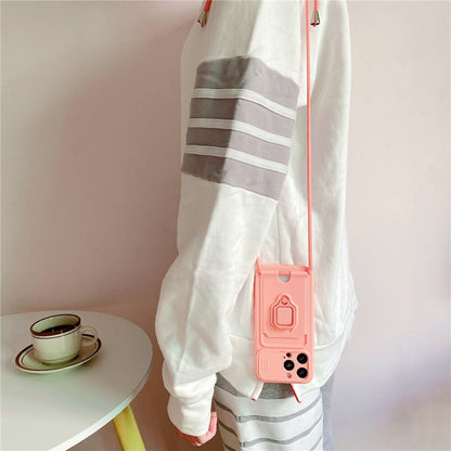 Anymob iPhone Pink Magnetic Card Holder Lanyard Cord Phone Case Lens Protection Back Cover-Mobile Phone Cases-PEROZ Accessories