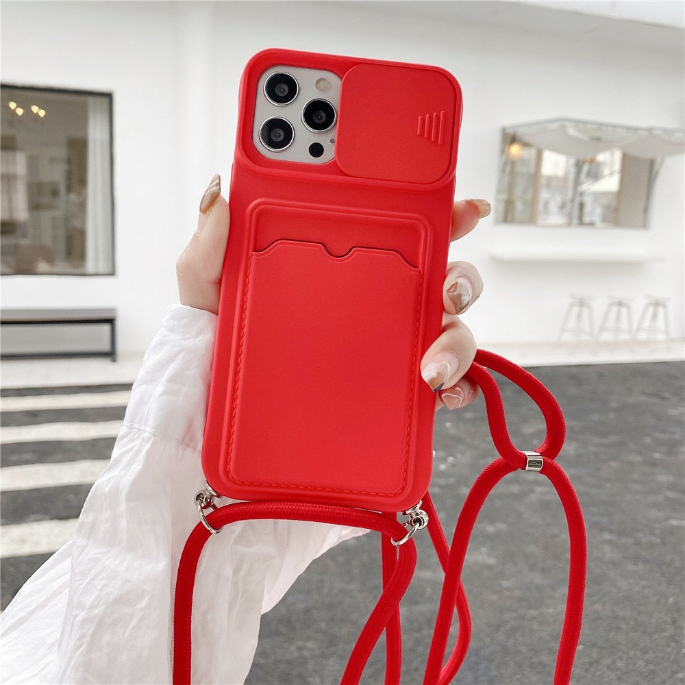 Anymob iPhone Case Mint Green Crossbody Camera Lens Protect Wallet Card Necklace Lanyard Cover-Mobile Phone Cases-PEROZ Accessories
