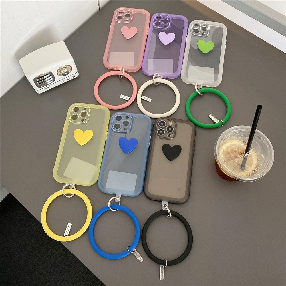Anymob iPhone Case Yellow 3D Love Heart Silicone Wristband Transparent Soft Bumper Back Cover-Mobile Phone Cases-PEROZ Accessories