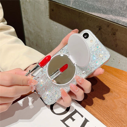Anymob iPhone Case White Mirror Holder Gradient Glitter Soft Silicon Phone Back Cover-Mobile Phone Cases-PEROZ Accessories