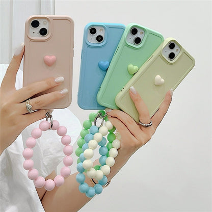 Anymob iPhone Case Mint Green Cute Love Heart Hand Bracelet Strap Soft Silicone Candy Color Back Cover-Mobile Phone Cases-PEROZ Accessories