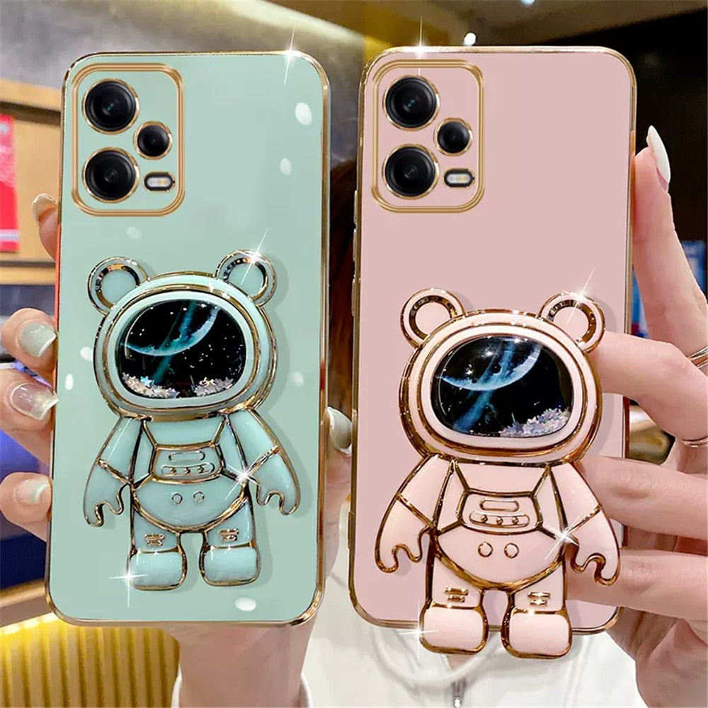 Anymob Samsung Case Pink Quicksand Space Bear Stand Phone Soft Cover Protection-Mobile Phone Cases-PEROZ Accessories