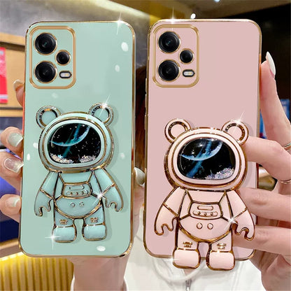 Anymob Samsung Case Pink Quicksand Space Bear Stand Phone Soft Cover Protection-Mobile Phone Cases-PEROZ Accessories