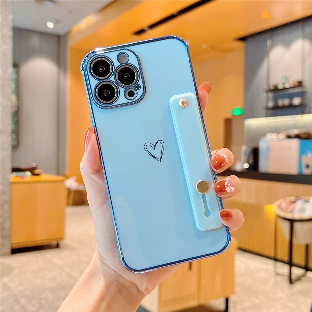 Anymob iPhone Case Turquoise Plating Wristband Love Heart Bracket Soft Cover-Mobile Phone Cases-PEROZ Accessories
