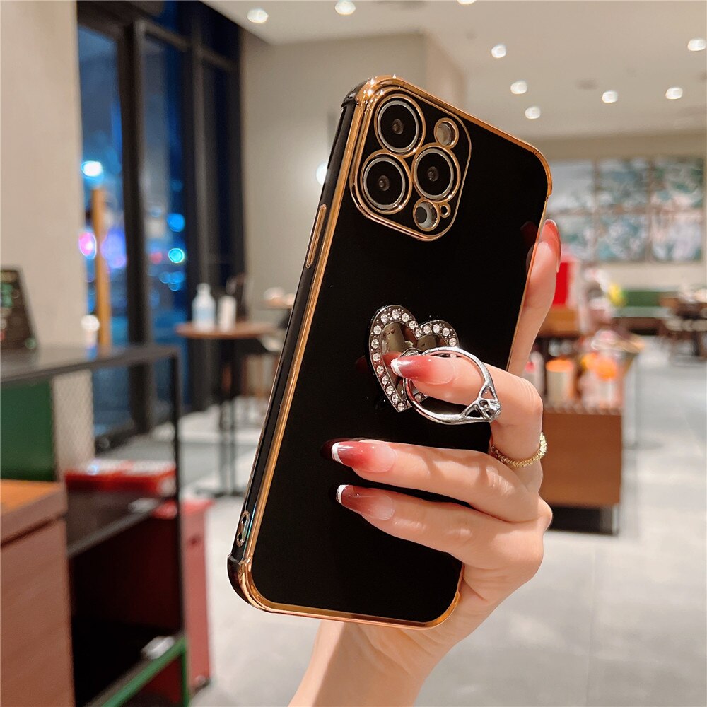 Anymob iPhone Case Mint Green Plating Love Heart Ring Holder Kickstand Soft Silicone Cover-Mobile Phone Cases-PEROZ Accessories