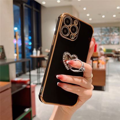 Anymob iPhone Case Mint Green Plating Love Heart Ring Holder Kickstand Soft Silicone Cover-Mobile Phone Cases-PEROZ Accessories