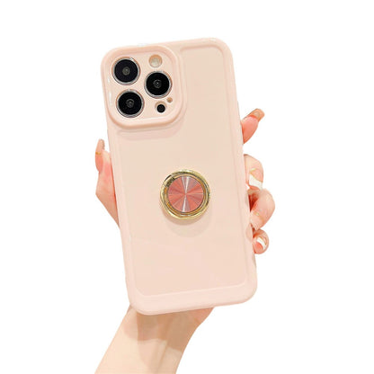 Anymob iPhone Pink Soft Candy Color Square Phone Case For IOS Stand Ring Silicone Shockproof Bumper Back Cover Compatible-Mobile Phone Cases-PEROZ Accessories