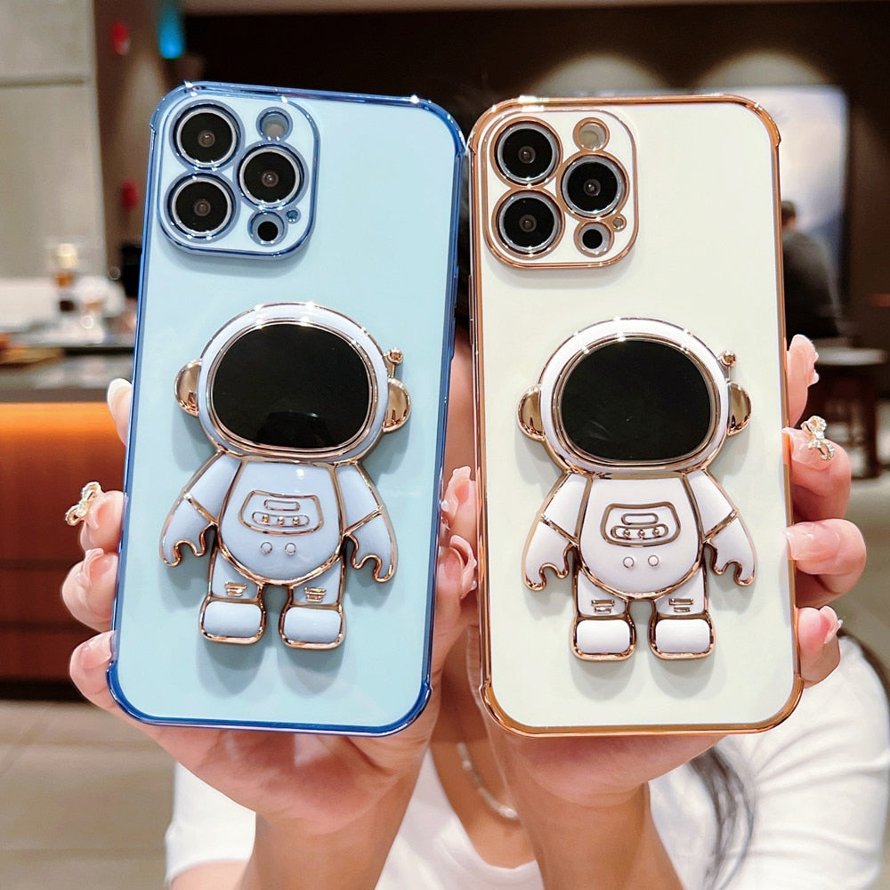 Anymob iPhone Case Green Astronaut Folding Stand Shockproof Bumper Soft Silicone Cover-Mobile Phone Cases-PEROZ Accessories