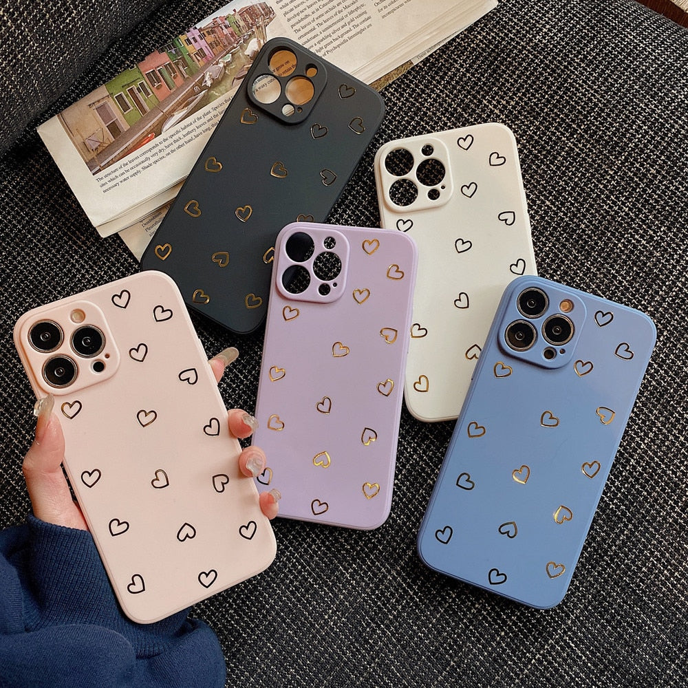 Anymob iPhone Case White Cute Plated Gold Love Heart Silicone Soft Silicone Back Cover-Mobile Phone Cases-PEROZ Accessories