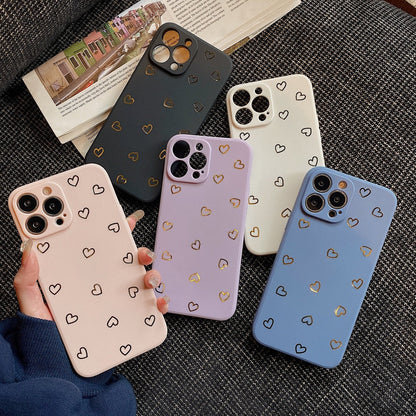 Anymob iPhone Case White Cute Plated Gold Love Heart Silicone Soft Silicone Back Cover-Mobile Phone Cases-PEROZ Accessories