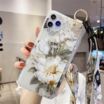 Anymob iPhone Case Blue and Pink 3D Flower Soft Silicone Phone Cover With Wrist Strap Lanyard-Mobile Phone Cases-PEROZ Accessories