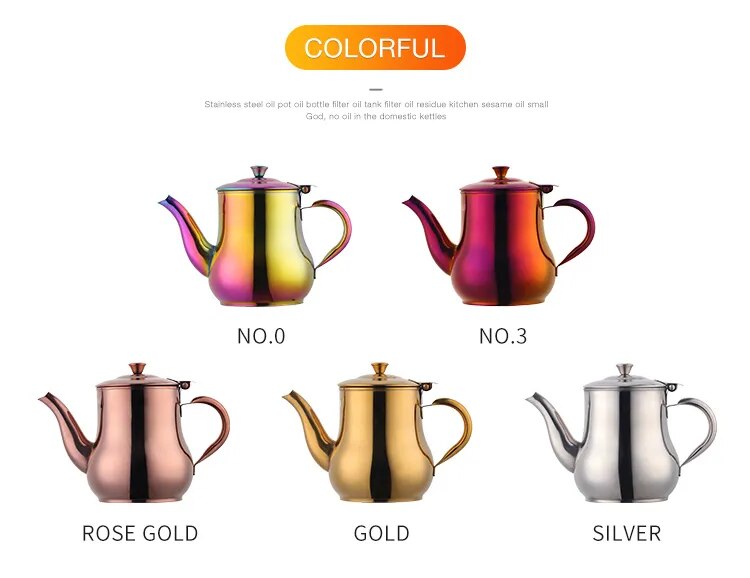 AnyGleam Teapot Gold Stainless Steel with Filter for Coffee, Tea, Oil and Liquid Seasonings Container Kettle-Teapot-PEROZ Accessories
