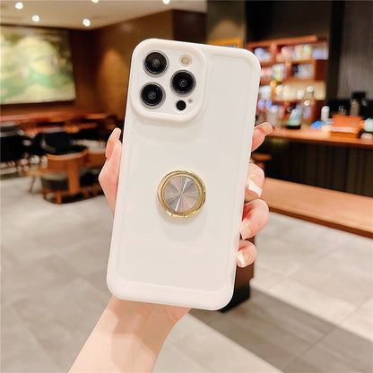 Anymob iPhone White Soft Candy Color Square Phone Case For IOS Stand Ring Silicone Shockproof Bumper Back Cover Compatible-Mobile Phone Cases-PEROZ Accessories