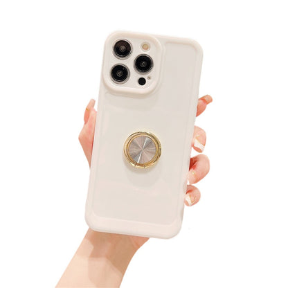 Anymob iPhone White Soft Candy Color Square Phone Case For IOS Stand Ring Silicone Shockproof Bumper Back Cover Compatible-Mobile Phone Cases-PEROZ Accessories