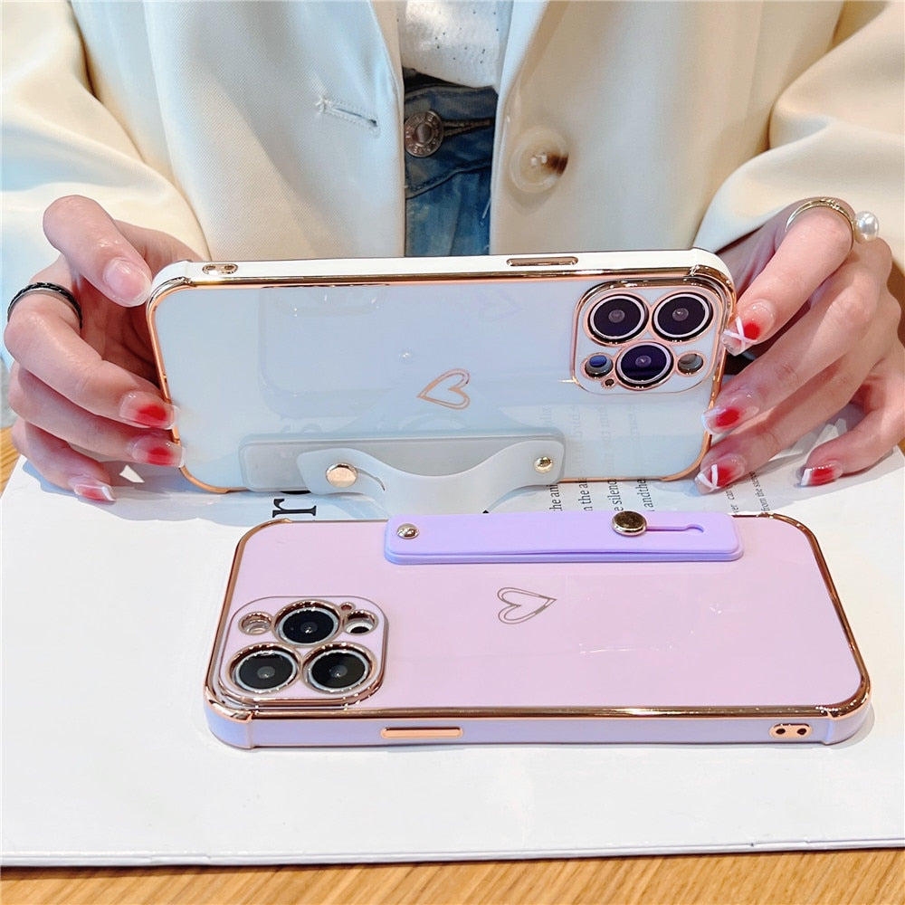 Anymob iPhone Case Turquoise Plating Wristband Love Heart Bracket Soft Cover-Mobile Phone Cases-PEROZ Accessories