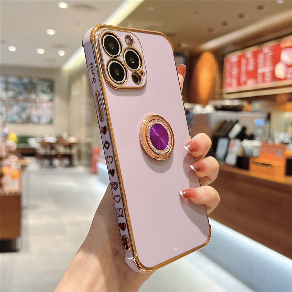 Anymob iPhone Case White Soft Electroplated Stand Ring Bumper Silicon Back Cover-Mobile Phone Cases-PEROZ Accessories