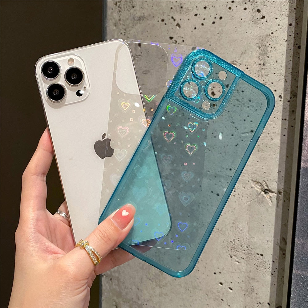 Anymob iPhone Blue Holographic Love Heart Clear Phone Case Transparent Cover-Mobile Phone Cases-PEROZ Accessories