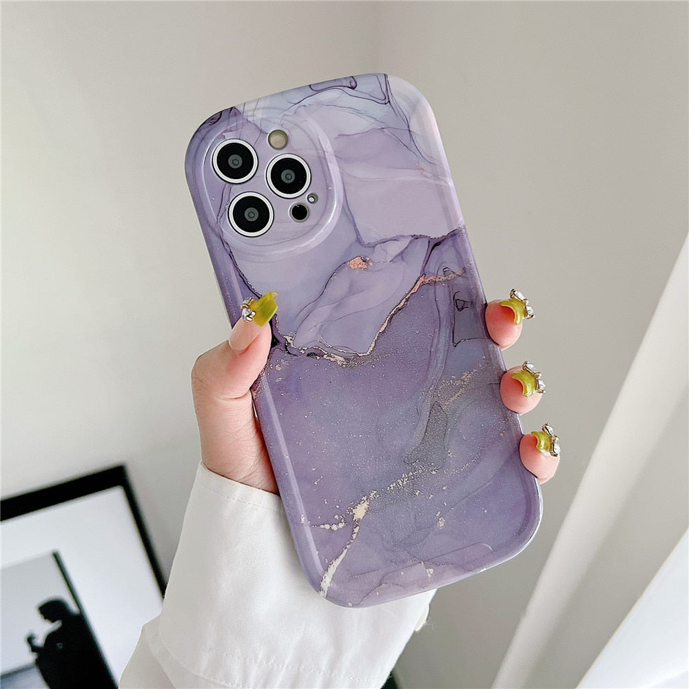 Anymob iPhone Case Purple Fashion Marble Soft Silicone Shockproof Lens Camera Protection Cover-Mobile Phone Cases-PEROZ Accessories