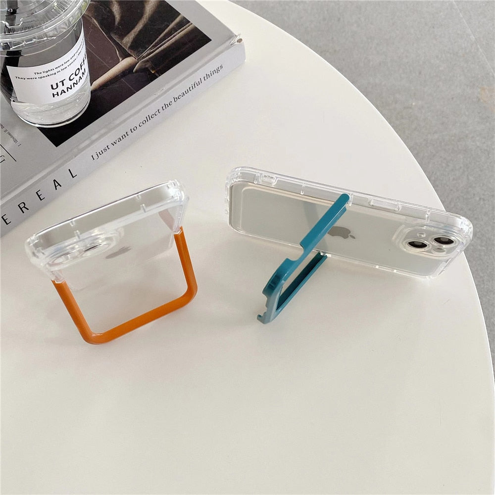 Anymob iPhone Case Purple Transparent Holder Stand Bracket Clear Shockproof Bumper Soft Phone Cover-Mobile Phone Cases-PEROZ Accessories
