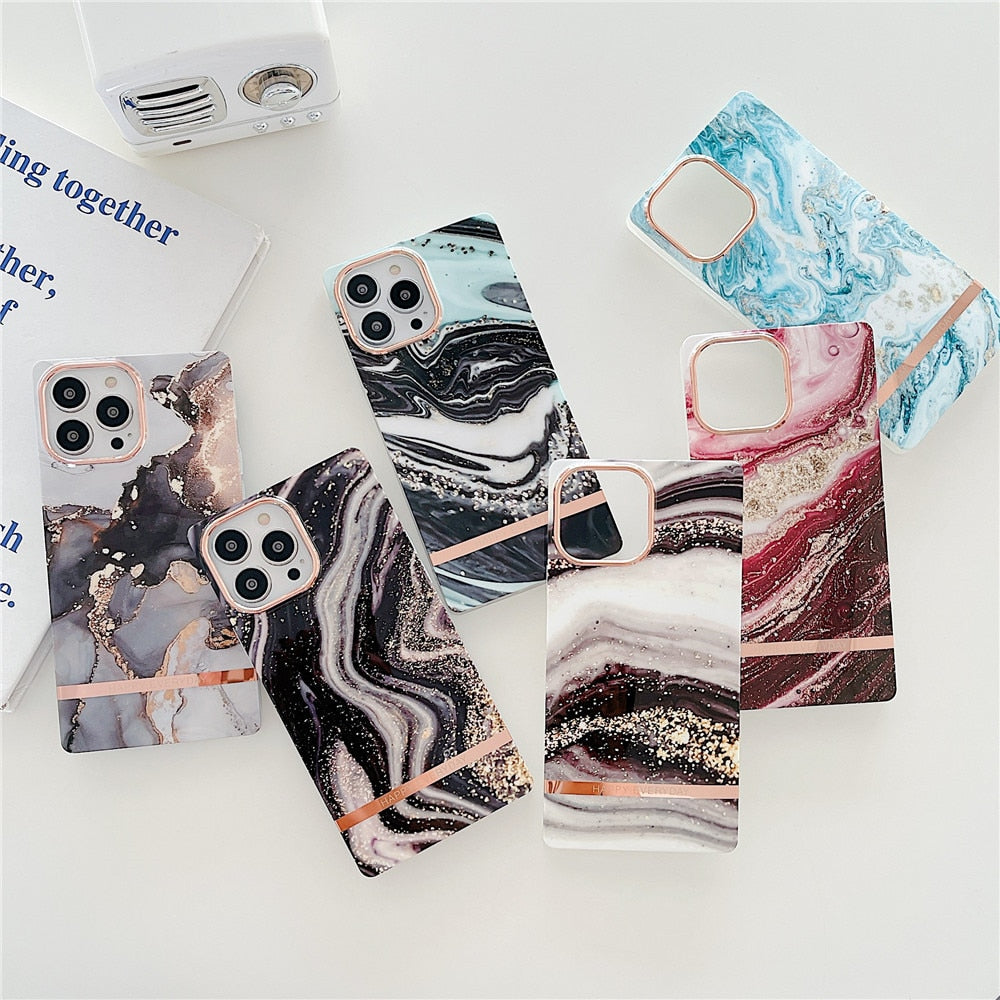 Anymob iPhone Pink Marble Electroplated Vintage Case Soft Silicone Shockproof Phone Cover-Mobile Phone Cases-PEROZ Accessories